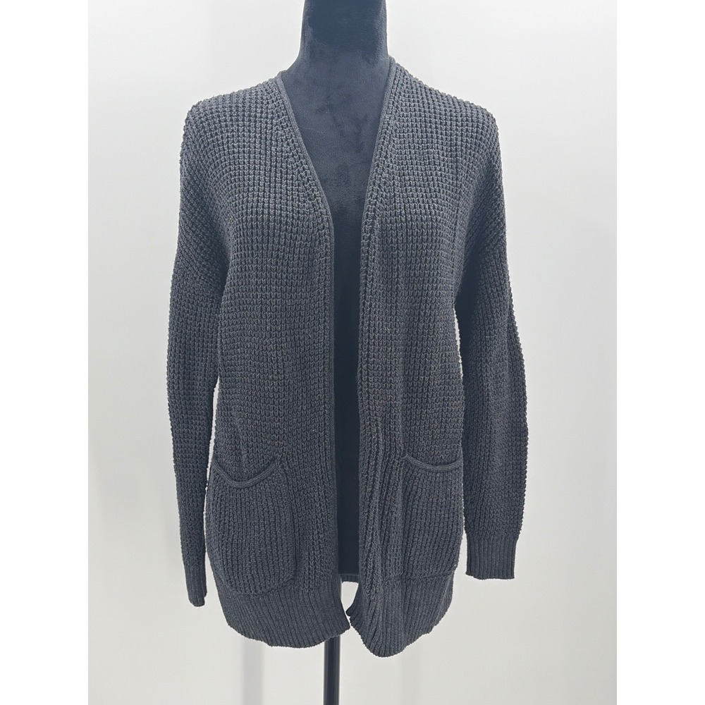 Universal Thread Womens Charcoal Gray Waffle Knit Cotton Open Front Cardigan S